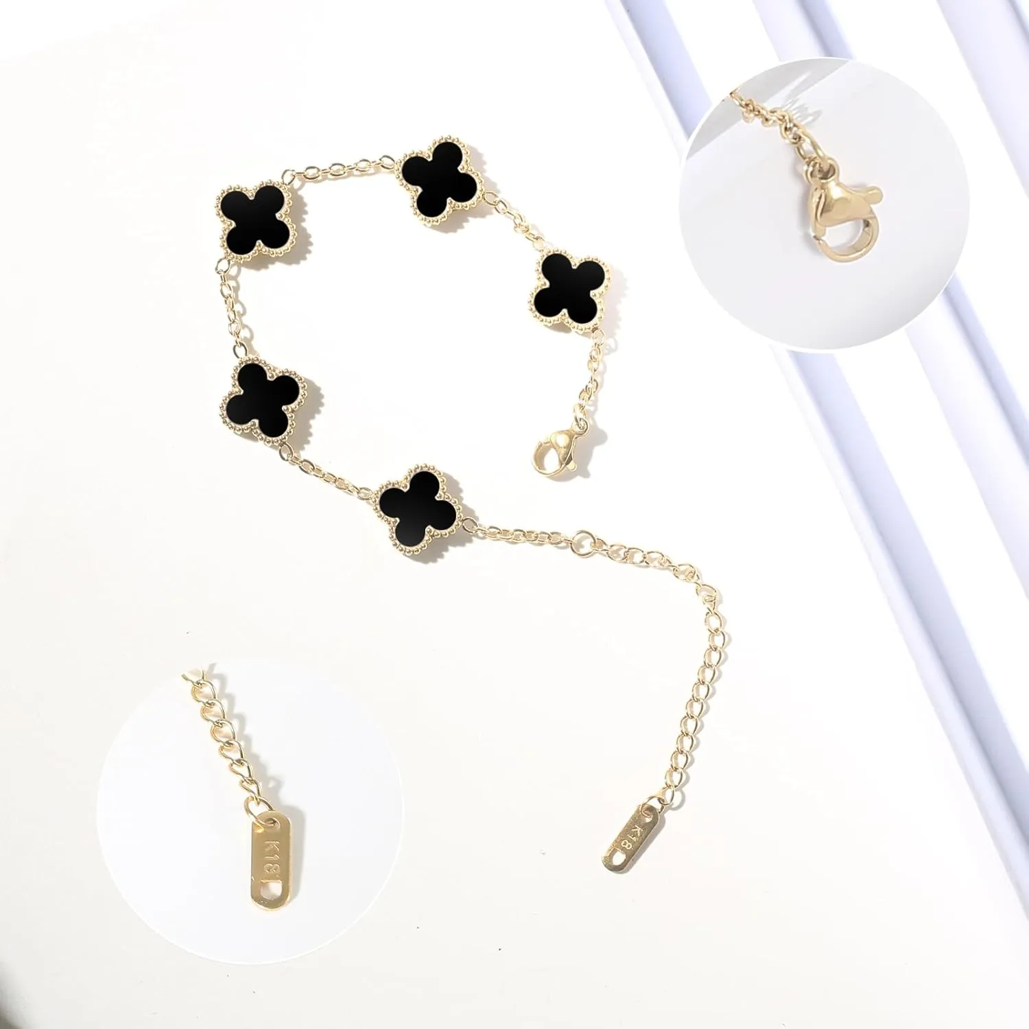 18K Gold Plated Bracelet Gold Clover Bracelet Set for Women Four Leaf Lucky Bracelets Dupes Trendy Jewelry Birthday Gifts for Women