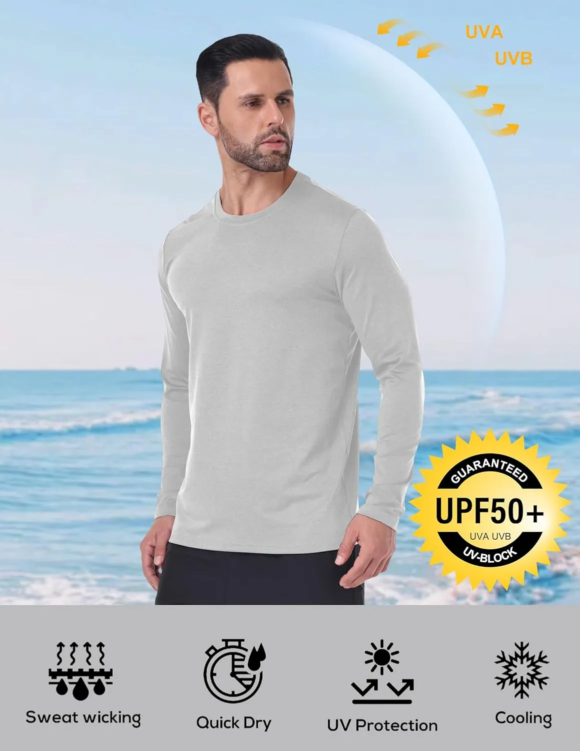7 Pack Long Sleeve Shirts for Men Moisture Wicking Sun Protection UV UPF 50  SPF Performance Quick Dry T-Shirt for Casual