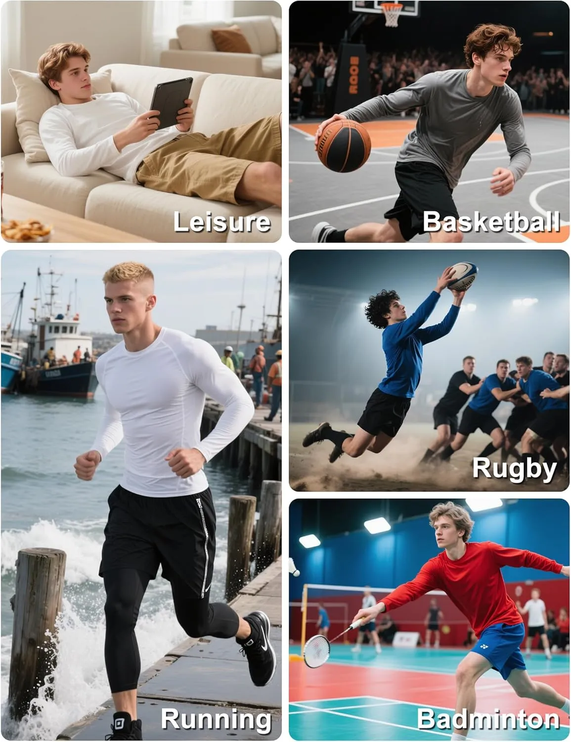 7 Pack Long Sleeve Shirts for Men Moisture Wicking Sun Protection UV UPF 50  SPF Performance Quick Dry T-Shirt for Casual