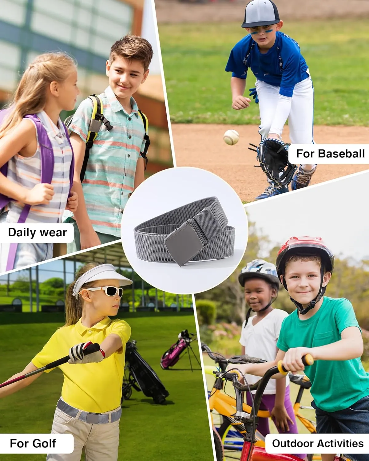 AWAYTR Nylon Boys Baseball Belt - Kids Golf Belt with Metal Buckle for Softball Pants School Uniform Jeans