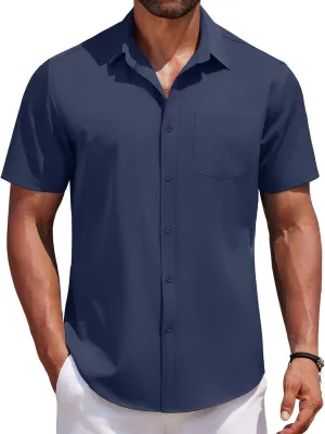 COOFANDY Men's Short Sleeve Button Down Shirts Casual Summer Untucked Wrinkle Free Dress Shirts with Pocket