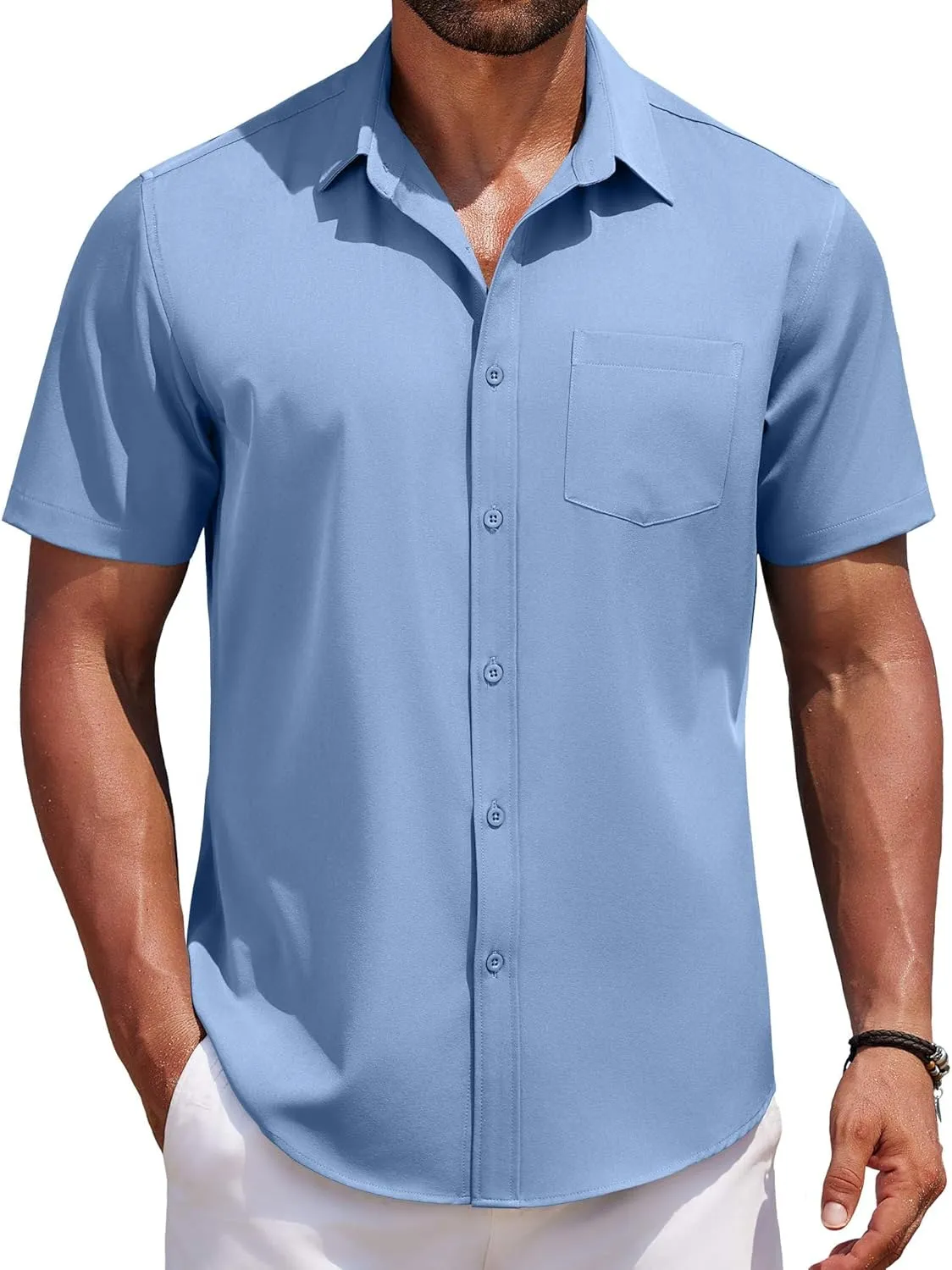 COOFANDY Men's Short Sleeve Button Down Shirts Casual Summer Untucked Wrinkle Free Dress Shirts with Pocket