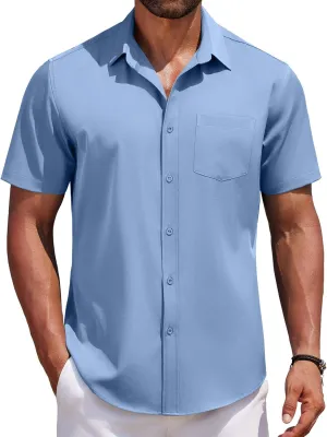 COOFANDY Men's Short Sleeve Button Down Shirts Casual Summer Untucked Wrinkle Free Dress Shirts with Pocket