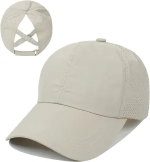 HGGE Womens Criss Cross Ponytail Baseball Cap Adjustable High Messy Bun Ponycap Quick Drying Hat