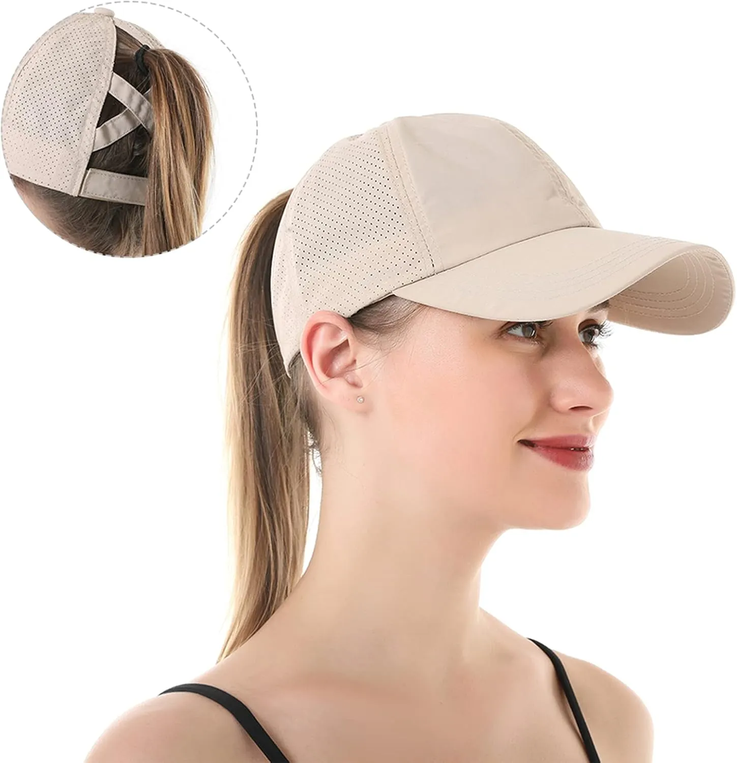 HGGE Womens Criss Cross Ponytail Baseball Cap Adjustable High Messy Bun Ponycap Quick Drying Hat