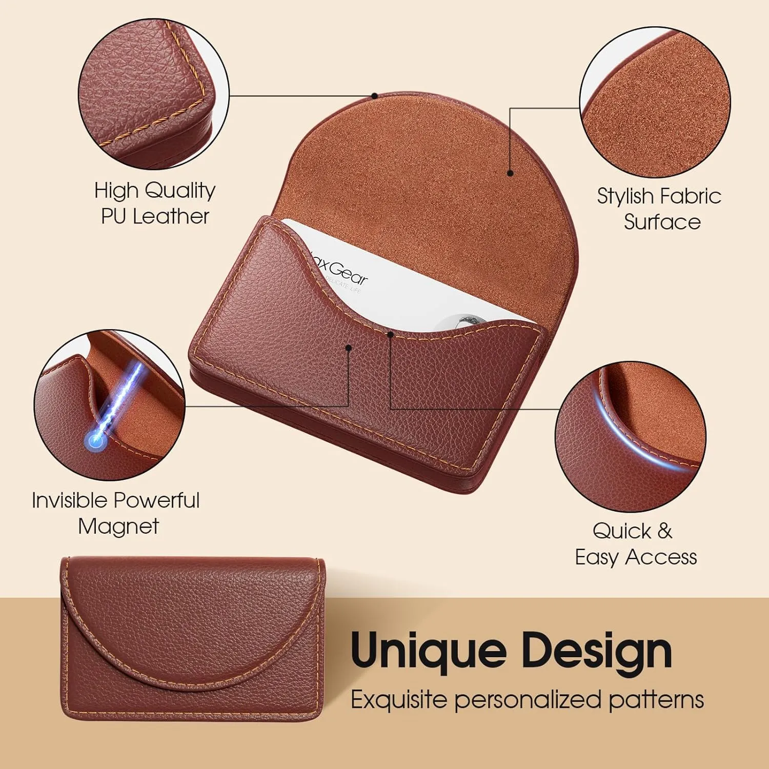 MaxGear Business Card Holder Case, PU Leather Business Card Case for Purse, Pocket Business Card Holders for Men or Women, Magnetic Travel Card Holder Wallet, Portable Business Card Carrier, Coffee