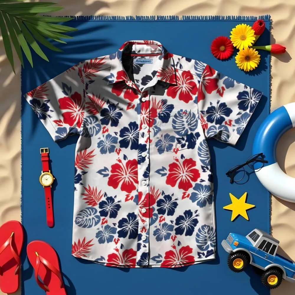 Tommy Bahama Boys Classic Woven Button-Down Shirt - Summer Short-Sleeve Hawaiian Shirt with Pocket for Kids