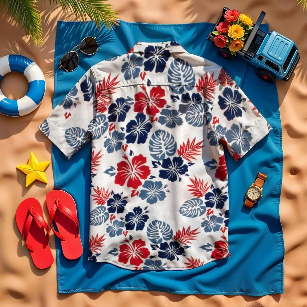 Tommy Bahama Boys Classic Woven Button-Down Shirt - Summer Short-Sleeve Hawaiian Shirt with Pocket for Kids