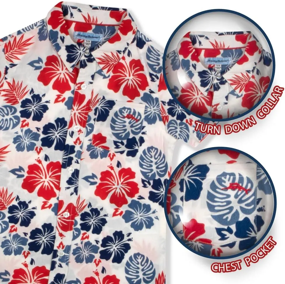 Tommy Bahama Boys Classic Woven Button-Down Shirt - Summer Short-Sleeve Hawaiian Shirt with Pocket for Kids