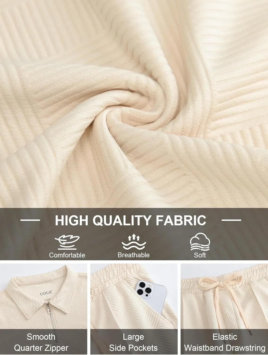 UOUA Mens Summer Track Suits 2 Piece Shorts Sets Short Sleeve Sweatsuit Outfits 1/4 Zip Golf Polo Shirts Loungewear