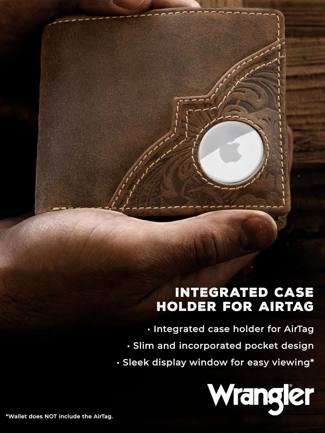 Wrangler Men's Wallet with AirTag Holder, Slim RFID Blocking, Genuine Leather, 11-22 Card Bifold